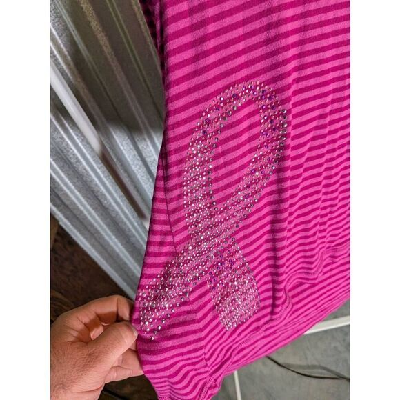 One World Shirt Pink Striped Long Sleeve Breast Cancer Awareness Women’s Large - Picture 4 of 6